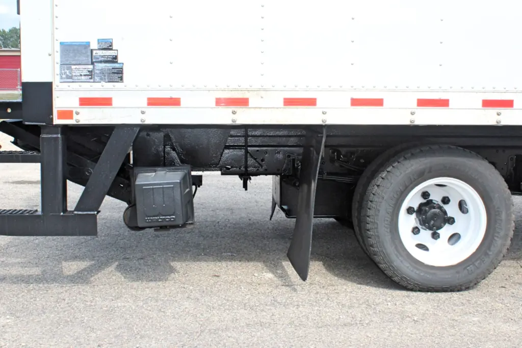 2019 Isuzu NPR HD rear wheel and underbody close-up passenger side