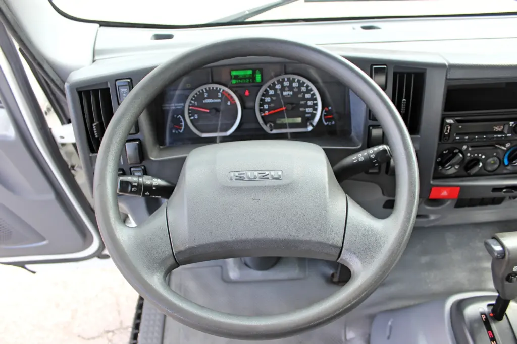 2019 Isuzu NPR HD steering wheel and dashboard view