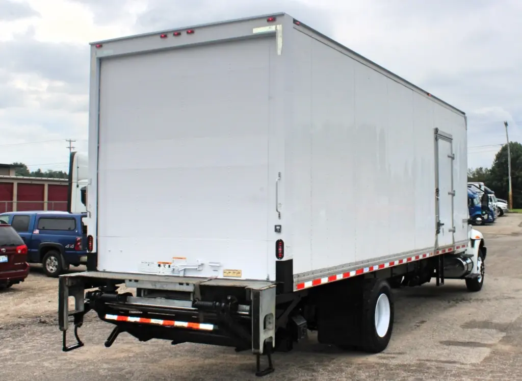 2019 International MV607 box truck - rear three-quarter exterior view
