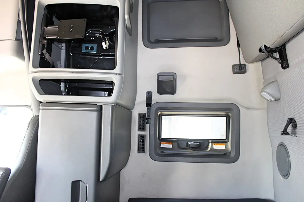 2020 Volvo VNL 760 – sleeper interior with storage cabinet and side window