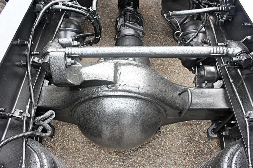 2019 International LT625 – rear differential, suspension and tandem axle components.