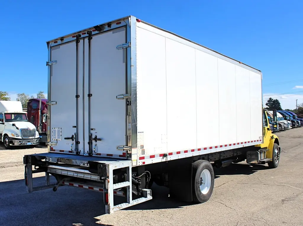 2016 Freightliner M2-106 Box Truck – rear three-quarter view of Morgan box body with double rear doors.
