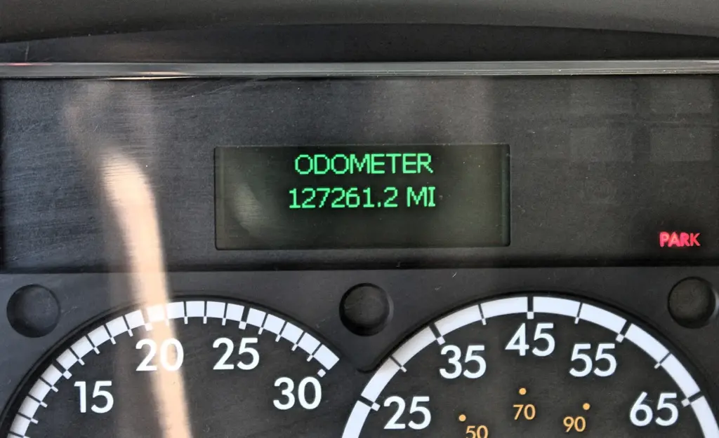 2016 Freightliner M2-106 Box Truck – digital odometer showing approximately 127,261 miles.