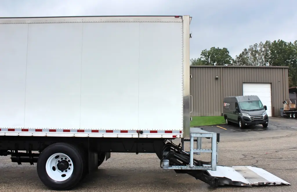 2016 Freightliner M2-106 box truck – rear cargo box and Maxon liftgate shown in lowered position
