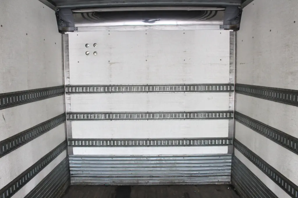 2016 Freightliner M2-106 box truck – front bulkhead inside Morgan cargo box with E-track
