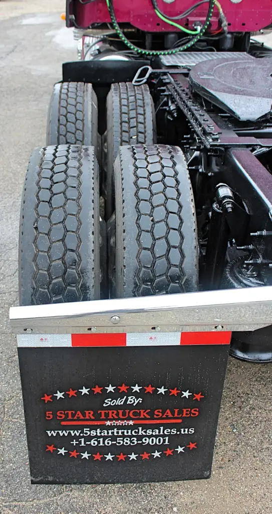 2020 Freightliner Coronado 132 Glider – close-up of tandem axle dual tires and fifth wheel area