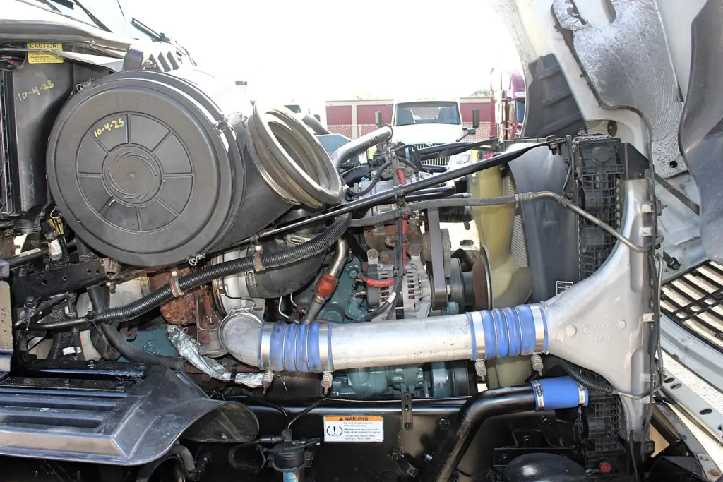 2020 Freightliner Columbia 120 Glider – opposite-side engine bay showing intake and cooling components
